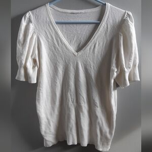 V-Neck Puff Sleeve Short Sleeve Top - Cream